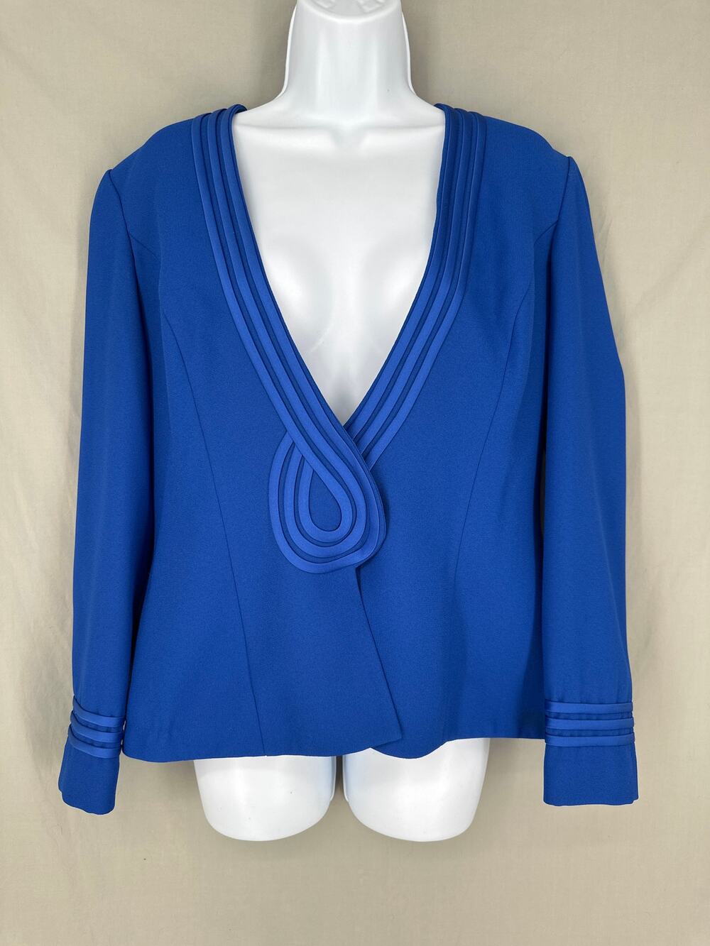 80s Vintage Jacket Womens Medium Blue Cobalt Satin Trim Snap Front Retro 90s